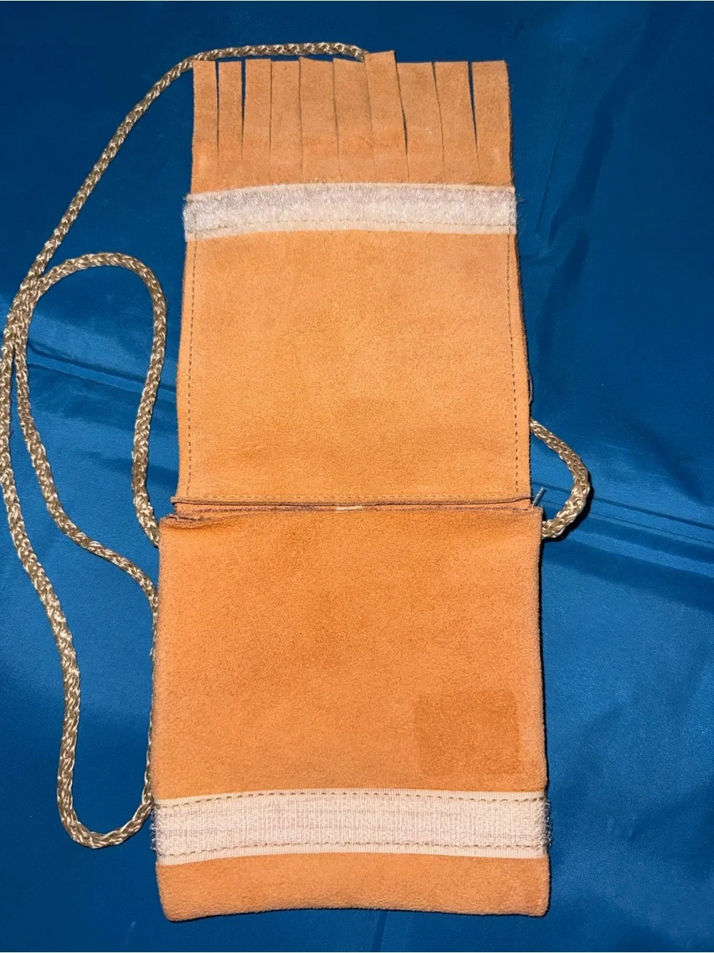 Handcrafted Orange Suede Fringe Crossbody Bag with Floral Design Made in Mexico